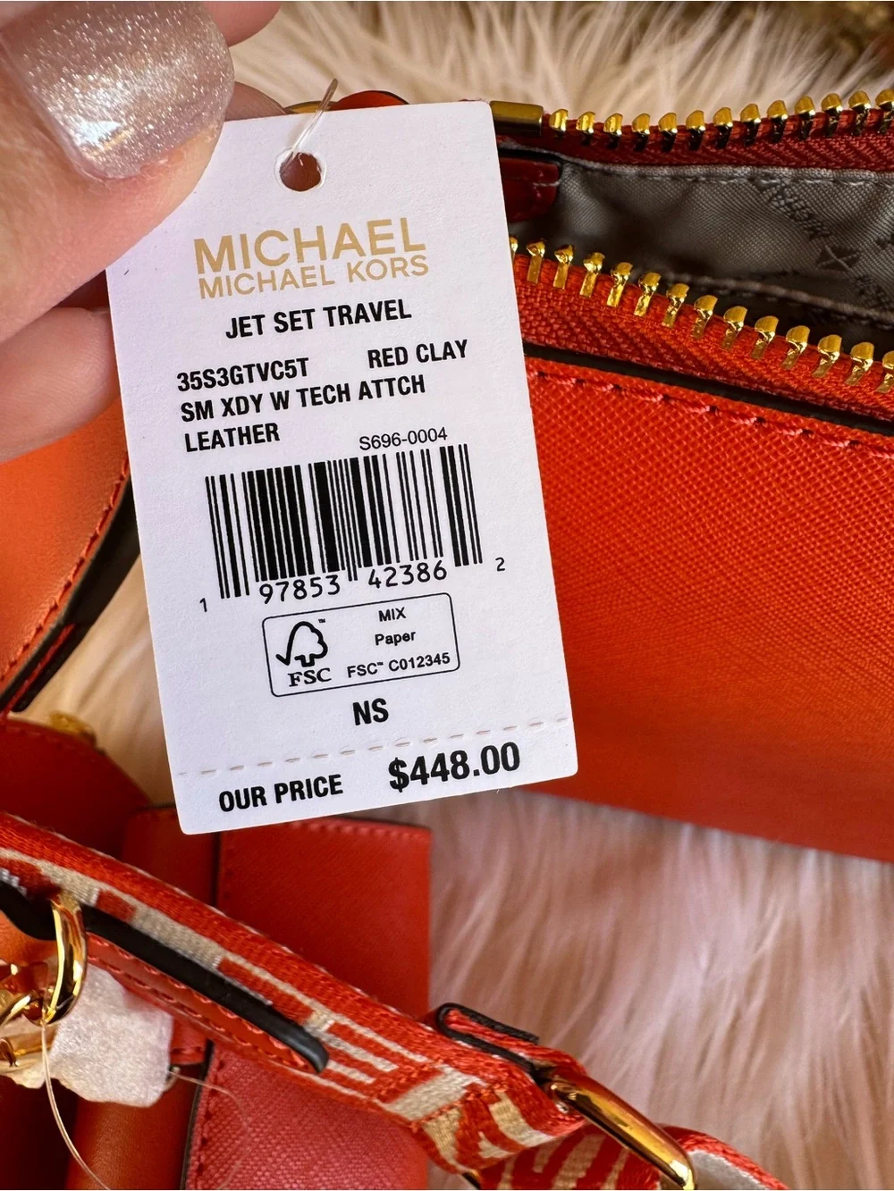 Michael Kors Orange Saffiano Leather Crossbody Trio with Branded Strap